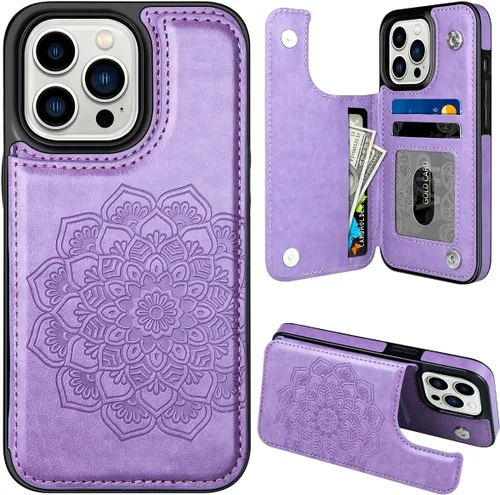 Miniatura 21 de MMHUO Funda para iPhone 14 con tarjetero y parte trasera magnética de flores para iPhone 14, funda protectora para iPhone 14, color oro rosa