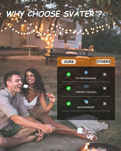 Miniatura 6 de Svater Cadena de luces para exteriores de 50 pies, luces LED para patio exterior con 26 bombillas, impermeable, inastillable, luz colgante tipo