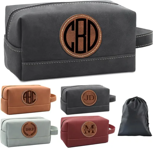Miniatura 15 de Paquete de 2 bolsas de aseo personalizadas para hombres hechas a mano, kit de cuero personalizado para hombres, regalos personalizados para hombres