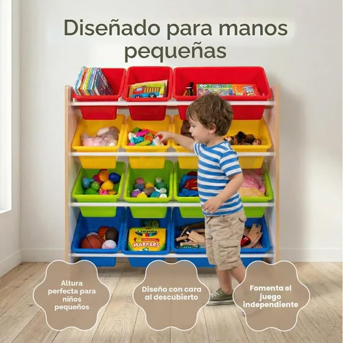 Miniatura 3 de Organizador de juguetes para niños con cajas de almacenamiento Tot Tutors, Espresso, Madera, Blanco (White/Primary)