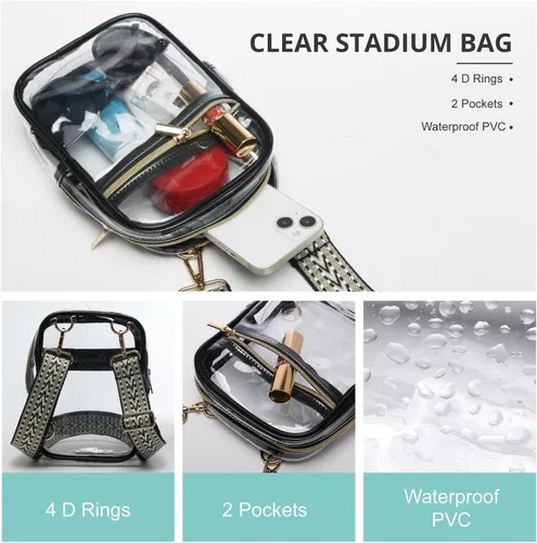 Miniatura 5 de Bolso cruzado aprobado por estadios para mujer, bolsa transparente para estadios para eventos deportivos, conciertos
