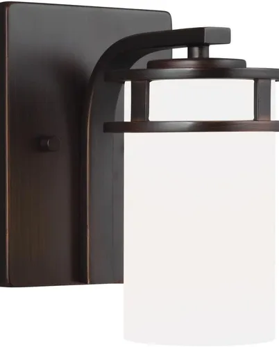 Miniatura 2 de Generation Lighting 4121601-962 Robie - Lámpara de pared cilíndrica de vidrio blanco y grabado, 1 luz de 75 vatios, 8 pulgadas de alto x 5 pulgadas
