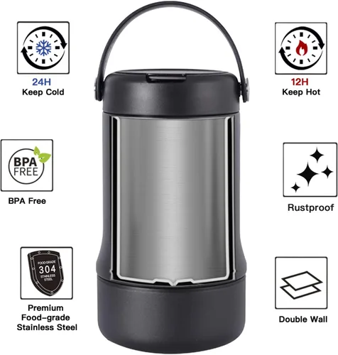 Miniatura 2 de Ideus Termo de sopa con cuchara plegable y cuenco de 20 onzas, lonchera Bento todo en uno aislada de acero inoxidable a prueba de fugas, contenedor