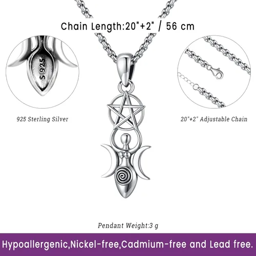 Miniatura 3 de Eusense Nudo De Bruja Plata 925 Original Brujas Nudo Collar Lilith Hécate Joyería Tetragrammaton Amuleto De Proteccion Triple Luna Diosa Collar
