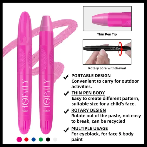 Miniatura 2 de HOSAILY Palo negro de ojos, pintura facial deportiva rosa para sóftbol, béisbol, fútbol, lacrosse, larga duración, crema, pintura corporal en barra