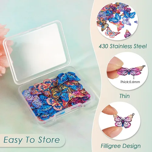 Miniatura 5 de Conectores de Filigrana Colgantes, Acero inoxidable, No es una piedra preciosa 0Mariposa-6