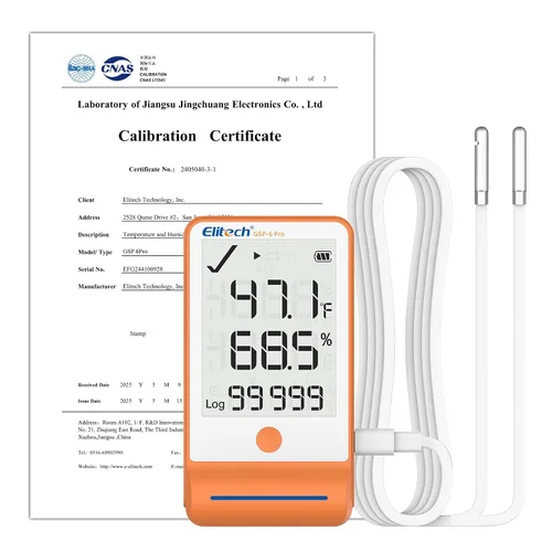 Elitech ISO 17025 Certificado GSP-6 Bluetooth Data Logger Temperatura Humedad | 100000 Readings, Shadow Data, Max Min Record, Auto PDF/CSV,
