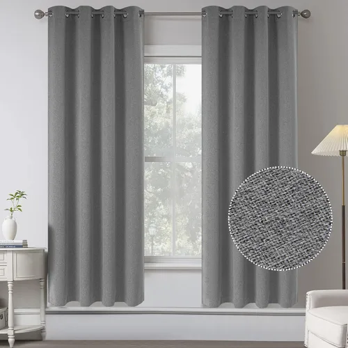 Miniatura 56 de KEQIAOSUOCAI Cortinas de lino 100% opacas de 100 pulgadas de largo, 2 paneles para dormitorio, estilo casa de campo moderna, completamente negro