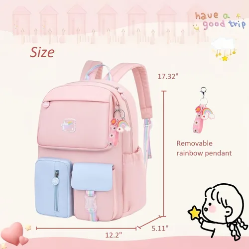Miniatura 3 de Mochila escolar para niñas para escuela primaria ligera, Rosa Azul, Classic
