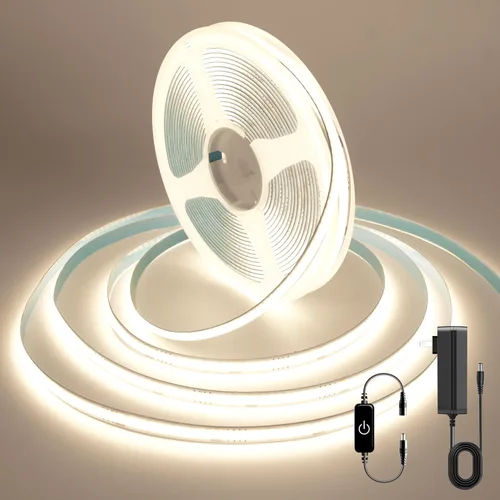 Miniatura 25 de Tira LED COB, tira de luz LED COB blanca cálida de 16.4 pies, tira de luz LED regulable de 2700 K, CRI92+, 0.315 in de ancho, cinta LED flexible