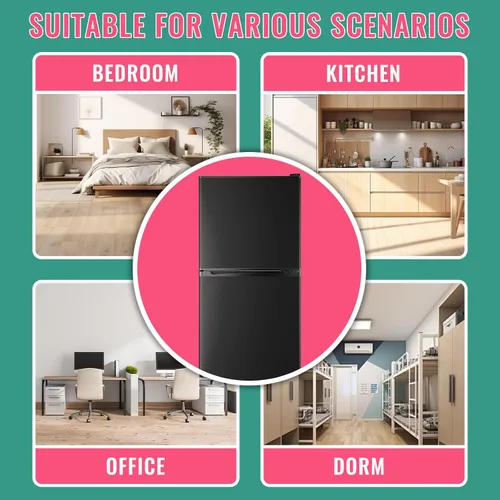 Miniatura 8 de WANAI - Refrigerador de 5.0 pies cúbicos con congelador, refrigerador de doble puerta con 7 ajustes de temperatura ajustable, refrigerador pequeño