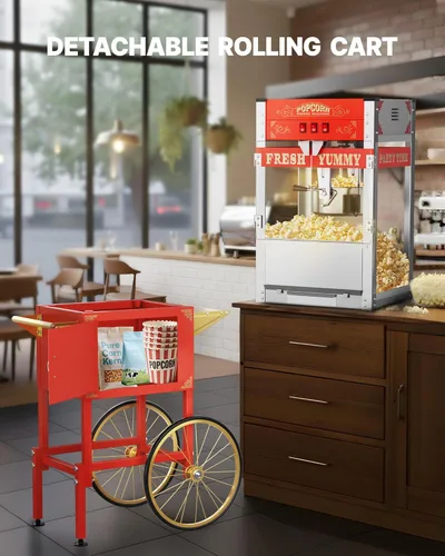 Miniatura 7 de Carro comercial de máquina de palomitas de maíz de 20 onzas, máquina para hacer palomitas de maíz mejorada con hervidor de acero inoxidable que hace