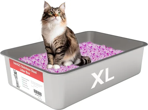 Caja de arena de metal extragrande para gatos, bandeja de arena duradera de acero inoxidable para gatos grandes o múltiples, caja de arena para