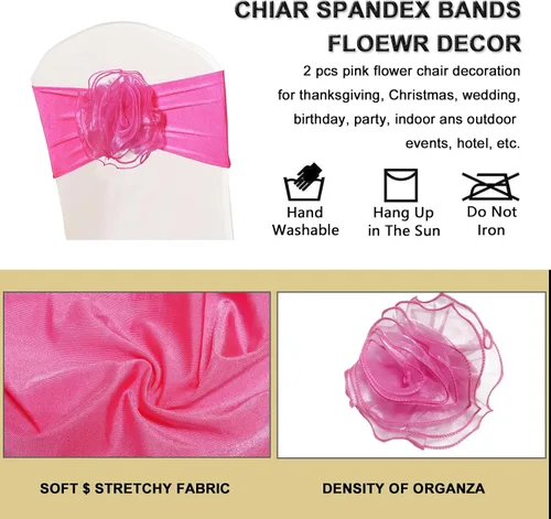 Miniatura 3 de SFN 2 bandas de elastano para silla de flores rosas, lazos para Acción de Gracias, Navidad, boda, banquete, fiesta de cumpleaños, eventos
