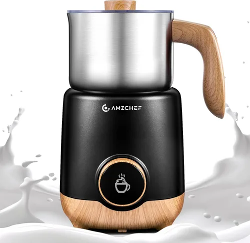 Miniatura 10 de AMZCHEF Espumador de leche 8 en 1 y vaporizador de 21 onzas, vaporizador automático de acero inoxidable dividido de 550 vatios, calentador de leche