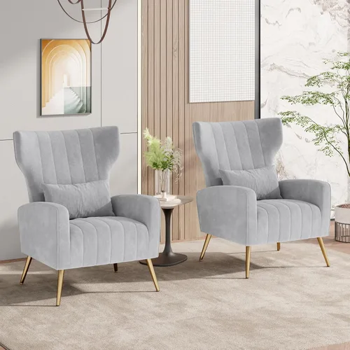 Miniatura 7 de Nalupatio Juego de 2 sillas decorativas modernas para lectura tapizadas de tela de terciopelo, sillón de mediados de siglo, cómodo sillón para sala