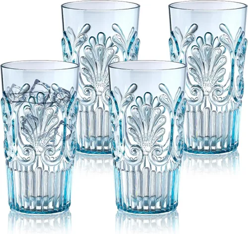 BELLAFORTE Vasos altos de plástico inastillables, juego de 4, 23 onzas, vasos irrompibles para la playa, para regalos, fiestas, piscina, hogar,