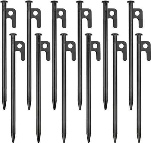Paquete de 12 estacas de metal resistentes para tienda de campaña para camping, estacas de acero de 8 pulgadas, irrompibles e inflexibles