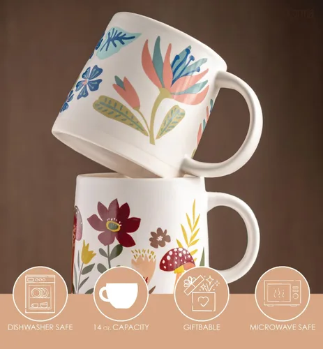 Miniatura 4 de Karma, Taza Shelly de 14 onzas, bonita taza de café y té, tazas de café de cerámica para mujeres y hombres, elige alegría