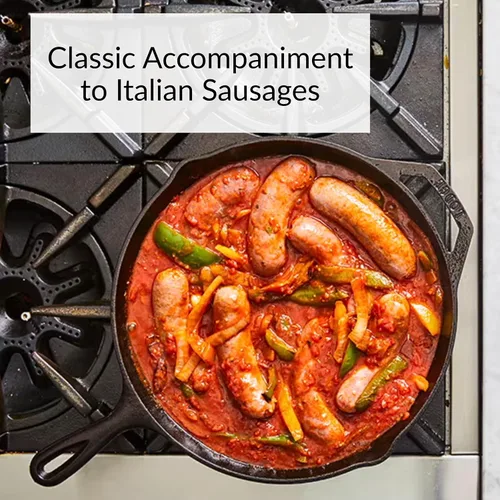 Miniatura 4 de DeLallo Pimientos y salsa, especias medianas, salsa de tomate casera con trozos de pimiento y pimientos de plátano picantes, para salchicha italiana