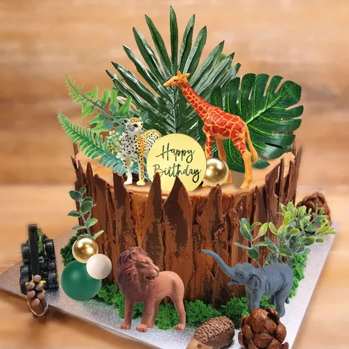 Miniatura 6 de 27 PIEZAS Adornos para Pasteles de Animales de la Selva, Figuras de Animales de Safari Juguetes Palillos Wild One Decoraciones de Pasteles