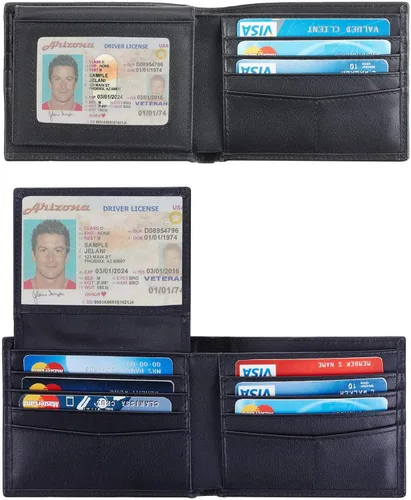 Miniatura 15 de Cartera para hombre, billetera clásica de alta calidad para hombre, billetera minimalista y plegable, cartera con bloqueo RFID con 10 tarjetas