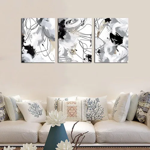 Miniatura 3 de Lienzo abstracto para pared, para dormitorio, baño, sala de estar, decoración de pared, negro, blanco, gris, moderno, abstracto, lienzo, impresiones