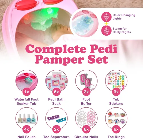 Miniatura 3 de Kit de día de spa para niñas, más de 42 piezas de juguetes de spa con spa de pies en cascada, kit de spa de uñas, accesorios de pedicura y manicura