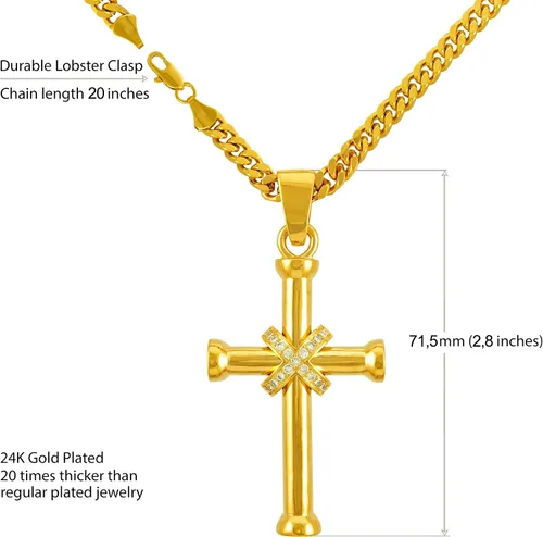 Miniatura 3 de LIFETIME JEWELRY Collares de cruz de circonita grande para hombres y mujeres chapado en oro real de 24 quilates