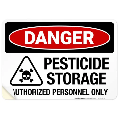 Danger - Cartel autorizado de almacenamiento de pesticidas, 10 x 7 pulgadas, calcomanías de vinilo de 4 mil resistentes a la intemperie, fabricadas