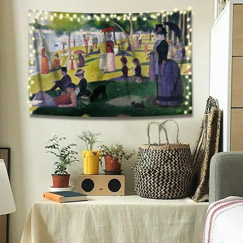 Miniatura 3 de INVIN ART Tapiz para colgar en la pared, decoración del hogar, una tarde de domingo en la isla de La Grande Jatte por Georges Seurat, pintura