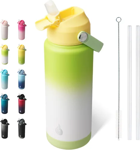 Miniatura 21 de BJPKPK - Botella de agua aislada con tapa de popote, 532 ml Botellas termo con boquilla suave, asa flexible y base antideslizante, libre de BPA, a