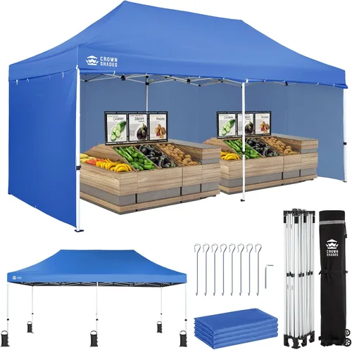 Miniatura 11 de CROWN SHADES Carpa Toldo Desplegable, Carpa Toldo Comercial 8x8 con 4 Paredes Laterales, Ruedas de 4", 4 Pesos Mejorados, Centerlock Patentado, Tela