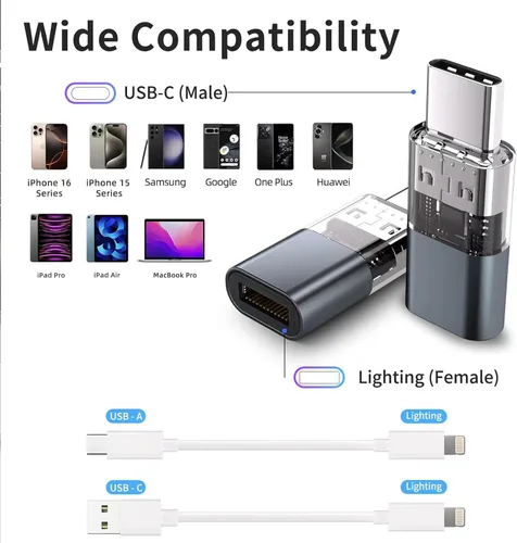 Miniatura 7 de Paquete de 4 adaptadores Lightning a USB C para iPhone 15/16/16 Pro Max/Plus, Samsung S24, soporta carga y transferencia de datos, cable conector