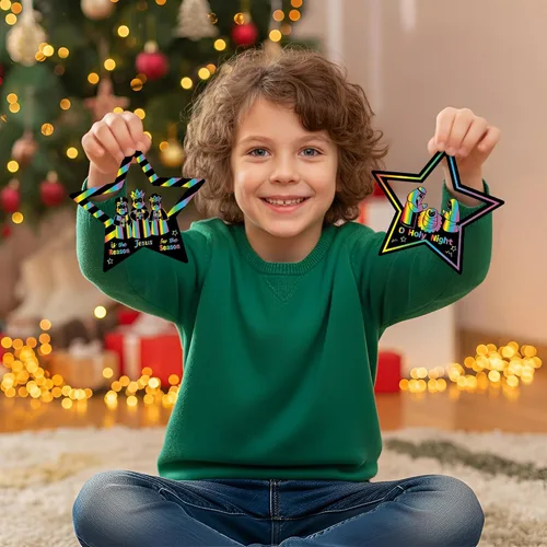 Miniatura 2 de CY2SIDE Juego de regalo de 60 piezas de tarjeta para rascar con estrella de Navidad para niños, papel mágico cristiano DIY para el nacimiento