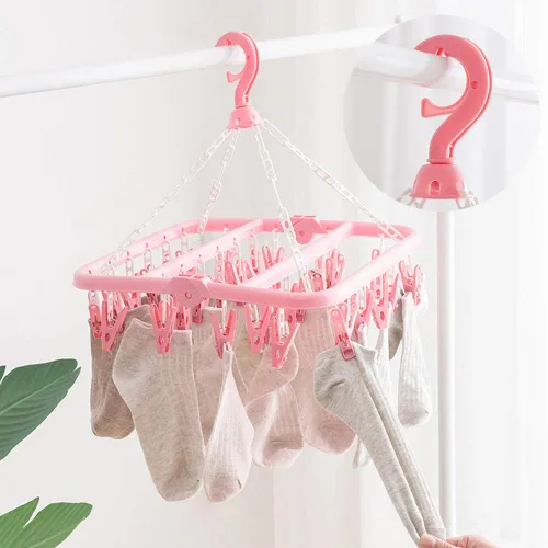 Miniatura 4 de Clip and Drip Hanger Percha de ropa Tendedero de secado 32 clips (rosa)
