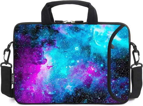 Miniatura 4 de Funda para laptop de 15.6 pulgadas, estuche para chromebook, correa de hombro ajustable con asa, bolsillo para accesorios (Galaxias azules)
