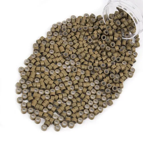 Miniatura 42 de Vlasy 100 Piezas Cuentas de Nano Anillo con Forro de Silicona para Extensiones de Cabello Humano con Nano Anillo 5 Colores Opcionales (Negro)