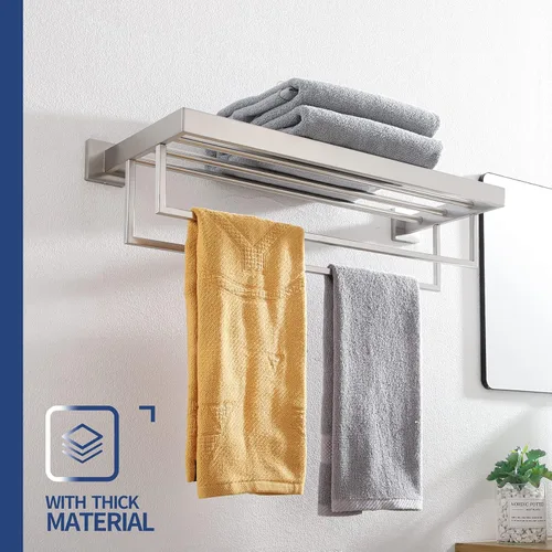 Miniatura 5 de KOKOSIRI Toallero de baño de 24 pulgadas con barras de toalla dobles SUS304 de acero inoxidable montado en la pared, níquel cepillado, B6003BR Acero