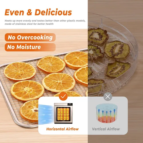 Miniatura 3 de Máquina deshidratadora de alimentos – 5 bandejas de acero inoxidable, temporizador digital ajustable, 400 W, 176 °F, control de temperatura, mini