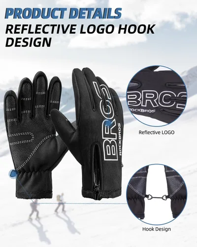 Miniatura 5 de ROCKBROS Guantes de ciclismo de invierno para hombres y mujeres, resistentes al agua, guantes de pantalla táctil, absorbentes de golpes, guantes