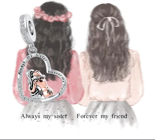 Miniatura 6 de Always My Sister Forever My Friend - Dije de corazón con circonita cúbica para pulsera Pandroa