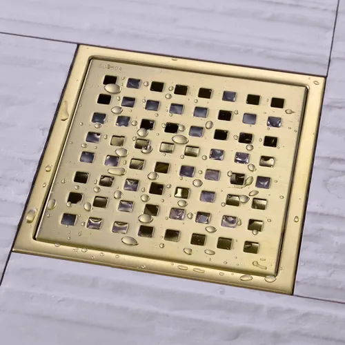 Miniatura 2 de TRUSTMI Desagüe cuadrado de 6 pulgadas con cubierta de rejilla extraíble, acero inoxidable SUS 304, oro cepillado