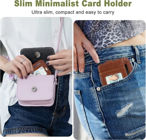 Miniatura 6 de Cartera de bolsillo frontal minimalista billeteras de cuero delgada billetera clip dinero bloqueo RFID, Marrón
