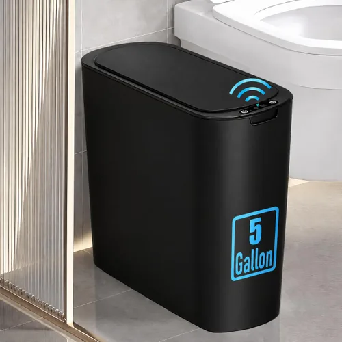 TIPGO Cubo de basura de 5 galones con sensor de movimiento para baño con tapa, cubo de basura automático sin contacto, cesta de basura inteligente