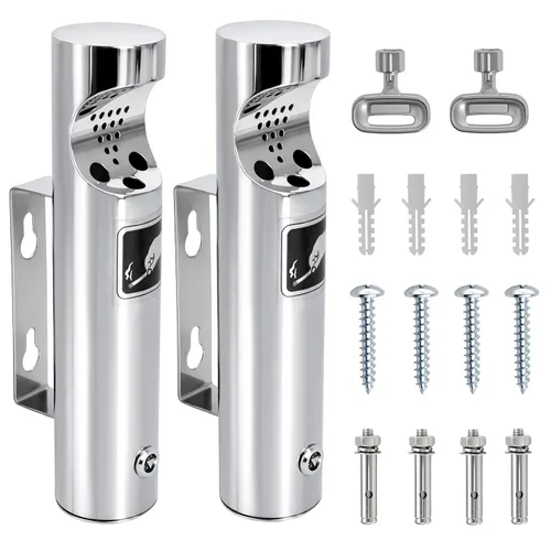 Miniatura 7 de Receptáculo de basura para exteriores montado en la pared, contenedor de basura exterior de acero inoxidable, contenedor de basura comercial