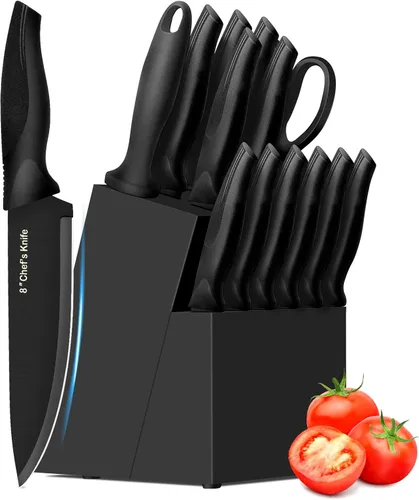 XANAPON Juego de cuchillos de cocina de 14 piezas, acero inoxidable alemán de alto carbono, cubiertos aptos para lavavajillas con afilador, color