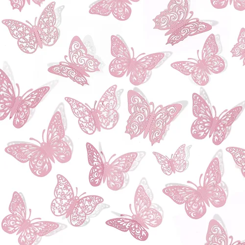 Miniatura 12 de 60 piezas de mariposas 3D para pastel y decoración de pared - 5 estilos, 3 tamaños, púrpura láser