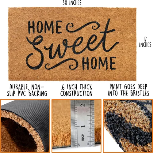 Miniatura 3 de MAINEVENT Home Sweet Home - Felpudo de fibra de coco de 30 x 17 pulgadas, bienvenida mate para exteriores con respaldo de PVC antideslizante, tapete