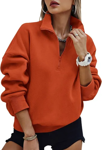 Miniatura 10 de PRETTYGARDEN Sudaderas de gran tamaño con media cremallera para mujer, sudaderas con capucha de forro polar 2025 de manga larga a la moda, tops
